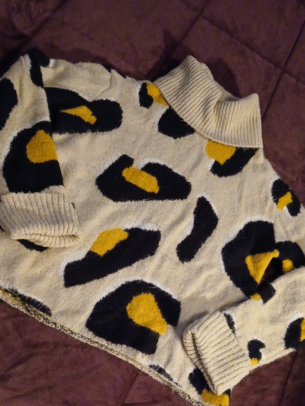 Anthropologie Moth Leopard-Print Turtleneck Sweater W/Black and Yellow Spots